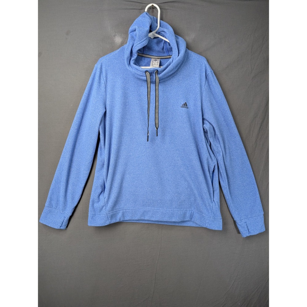 Adidas Womens Heathered Blue Cowl Neck Hoodie DS9363 XL‎ Thumbholes Activewear